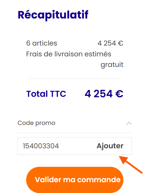 Code de parrainage 154003304 saisi dans le champ code promo MonKitSolaire